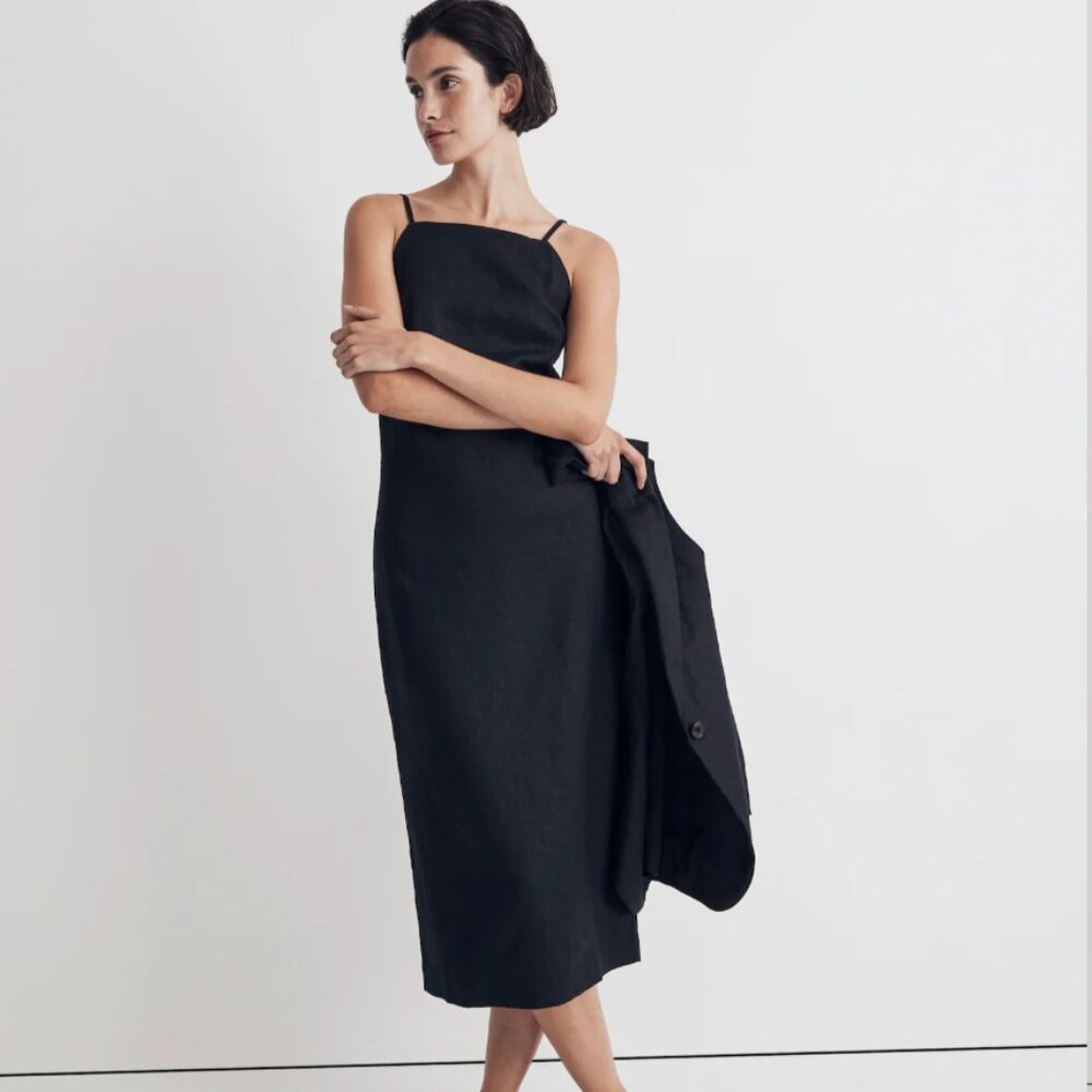 Madewell Goldie Midi Dress in 100% Linen - True Black - Size 6 - NWT